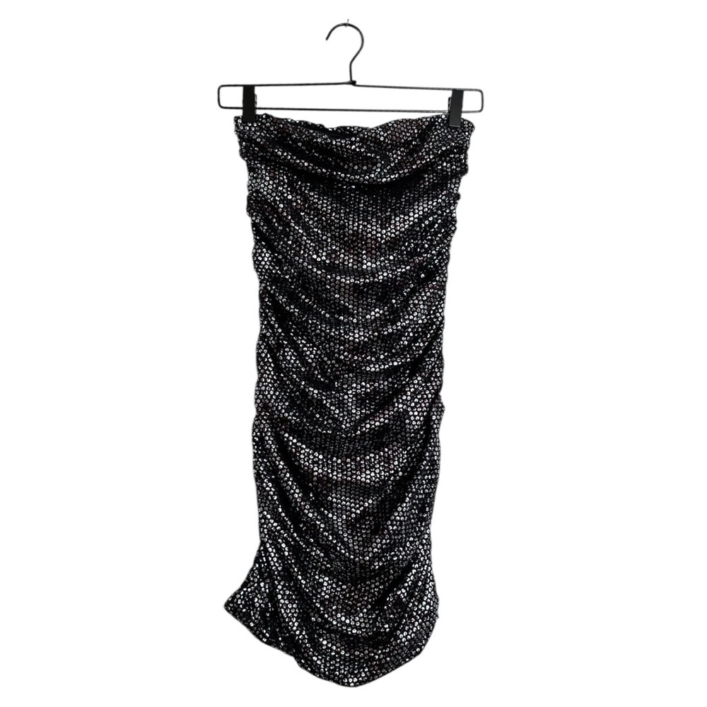 Express Black Sequin Polka Dot Strapless Bodycon Dress Y2K Size XS (X-Small)